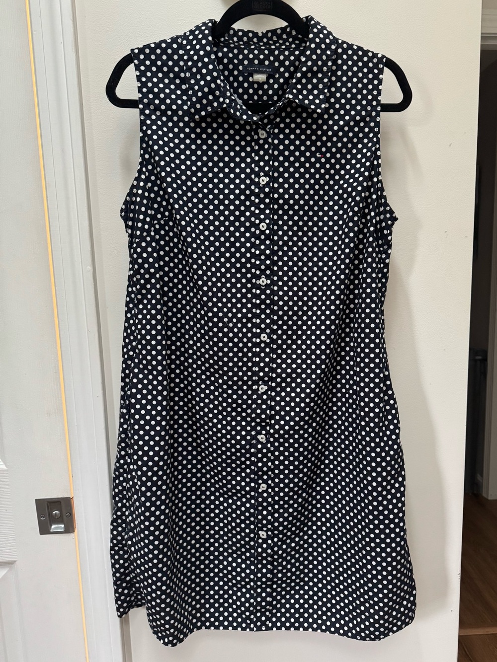 Sleeveless Navy & White Polka Dot Collared Dress